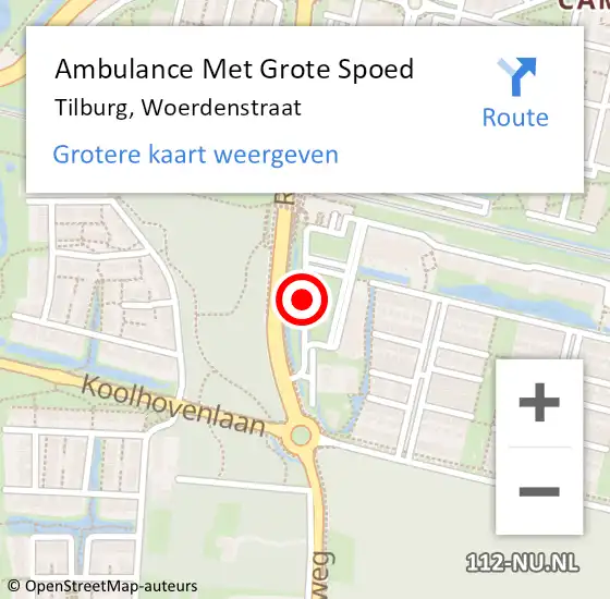 Locatie op kaart van de 112 melding: Ambulance Met Grote Spoed Naar Tilburg, Woerdenstraat op 2 december 2019 15:23