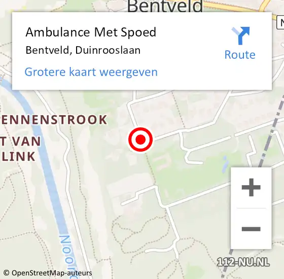 Locatie op kaart van de 112 melding: Ambulance Met Spoed Naar Bentveld, Duinrooslaan op 2 december 2019 16:22