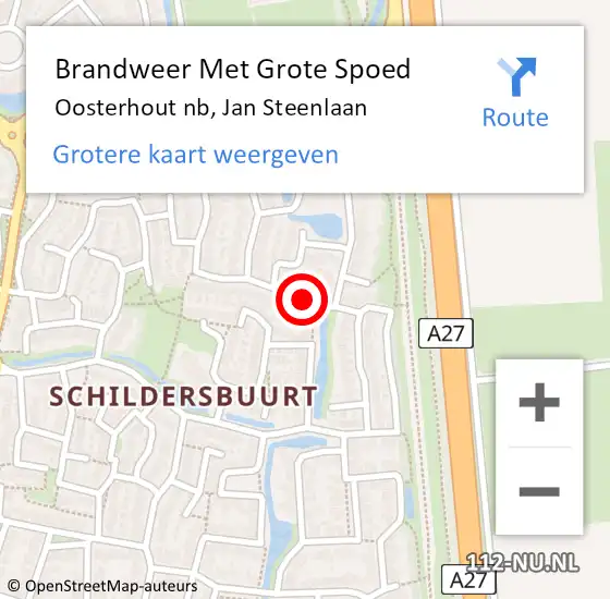 Locatie op kaart van de 112 melding: Brandweer Met Grote Spoed Naar Oosterhout nb, Jan Steenlaan op 2 december 2019 17:15