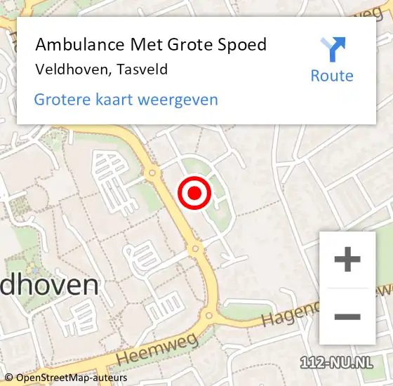 Locatie op kaart van de 112 melding: Ambulance Met Grote Spoed Naar Veldhoven, Tasveld op 2 december 2019 17:31