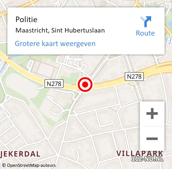 Locatie op kaart van de 112 melding: Politie Maastricht, Sint Hubertuslaan op 2 december 2019 18:01