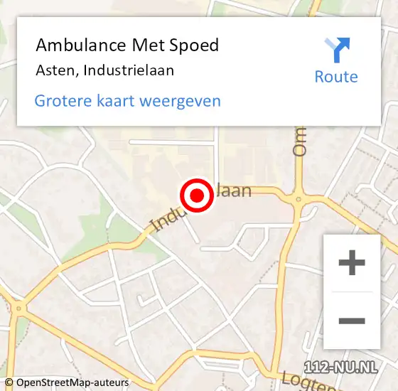 Locatie op kaart van de 112 melding: Ambulance Met Spoed Naar Asten, Industrielaan op 2 december 2019 19:22