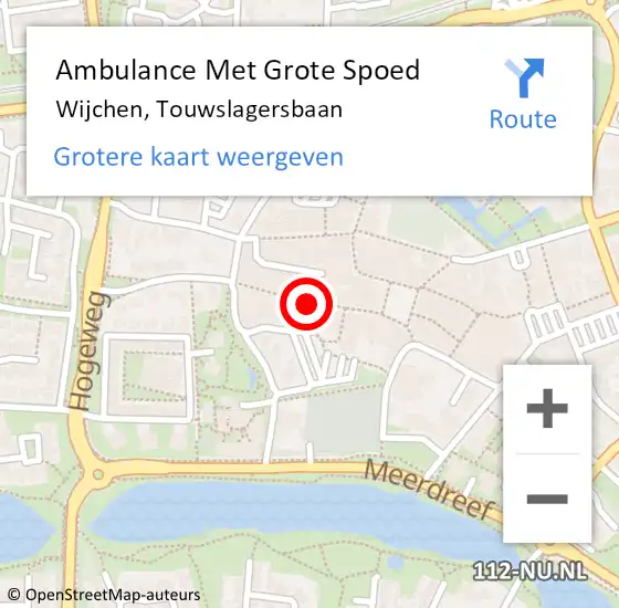 Locatie op kaart van de 112 melding: Ambulance Met Grote Spoed Naar Wijchen, Touwslagersbaan op 2 december 2019 21:09