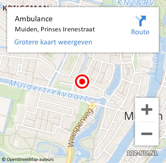 Locatie op kaart van de 112 melding: Ambulance Muiden, Prinses Irenestraat op 21 april 2014 17:30