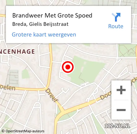 Locatie op kaart van de 112 melding: Brandweer Met Grote Spoed Naar Breda, Gielis Beijsstraat op 3 december 2019 04:33