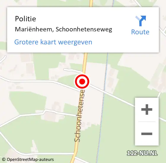 Locatie op kaart van de 112 melding: Politie Mariënheem, Schoonhetenseweg op 3 december 2019 07:29