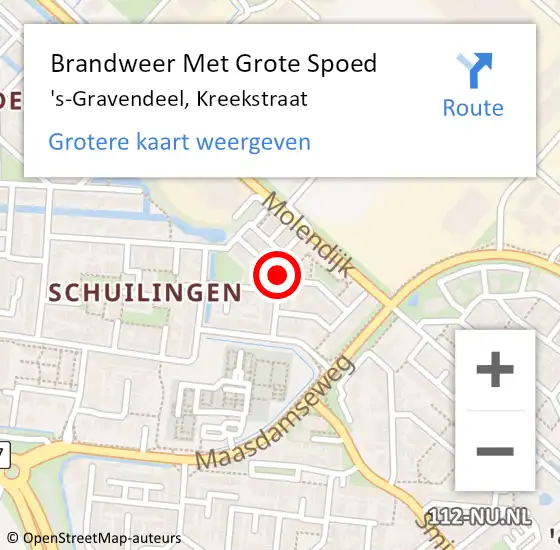 Locatie op kaart van de 112 melding: Brandweer Met Grote Spoed Naar 's-Gravendeel, Kreekstraat op 3 december 2019 09:00