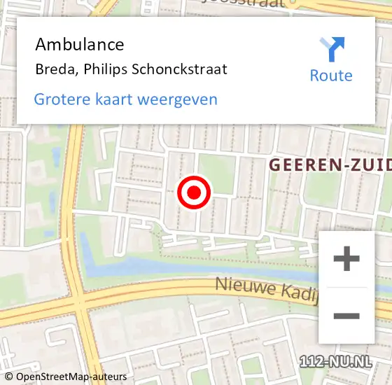 Locatie op kaart van de 112 melding: Ambulance Breda, Philips Schonckstraat op 3 december 2019 09:33