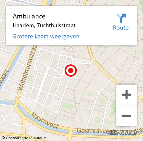 Locatie op kaart van de 112 melding: Ambulance Haarlem, Tuchthuisstraat op 3 december 2019 09:46