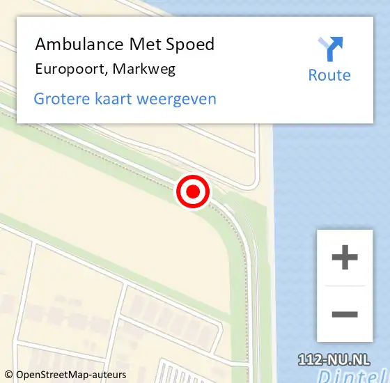 Locatie op kaart van de 112 melding: Ambulance Met Spoed Naar Europoort, Markweg op 3 december 2019 09:51