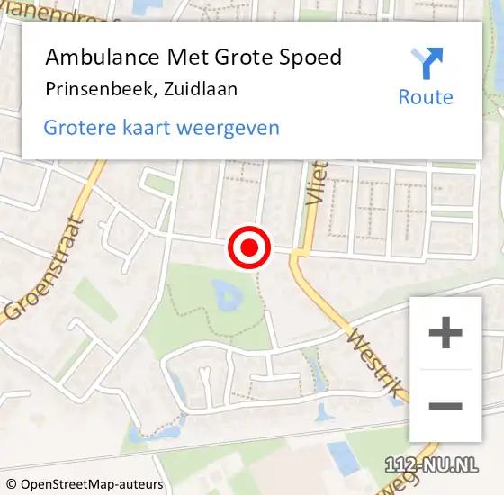 Locatie op kaart van de 112 melding: Ambulance Met Grote Spoed Naar Prinsenbeek, Zuidlaan op 3 december 2019 11:38