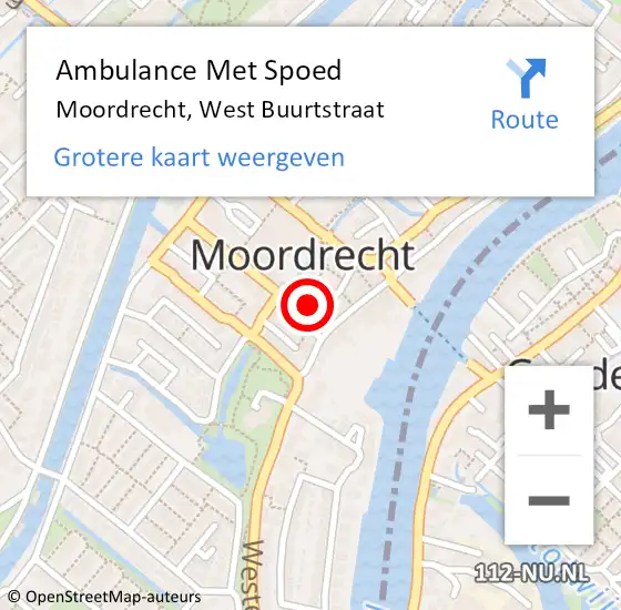 Locatie op kaart van de 112 melding: Ambulance Met Spoed Naar Moordrecht, West Buurtstraat op 21 april 2014 18:31