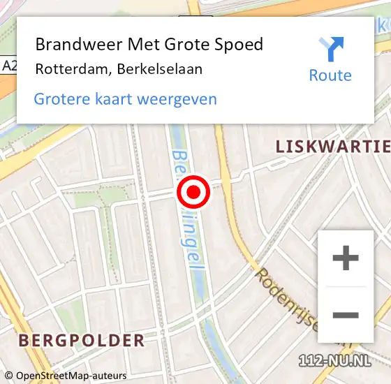 Locatie op kaart van de 112 melding: Brandweer Met Grote Spoed Naar Rotterdam, Berkelselaan op 3 december 2019 12:22