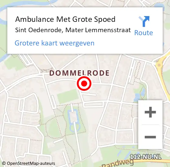 Locatie op kaart van de 112 melding: Ambulance Met Grote Spoed Naar Sint Oedenrode, Mater Lemmensstraat op 3 december 2019 12:28