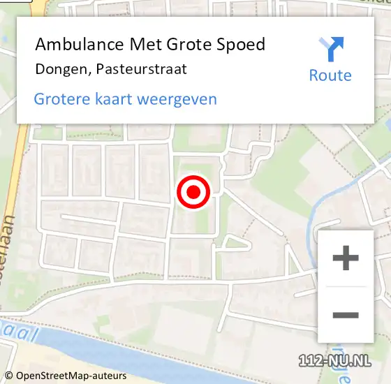 Locatie op kaart van de 112 melding: Ambulance Met Grote Spoed Naar Dongen, Pasteurstraat op 3 december 2019 13:12