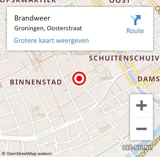 Locatie op kaart van de 112 melding: Brandweer Groningen, Oosterstraat op 3 december 2019 13:27