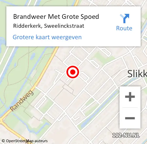 Locatie op kaart van de 112 melding: Brandweer Met Grote Spoed Naar Ridderkerk, Sweelinckstraat op 3 december 2019 13:29