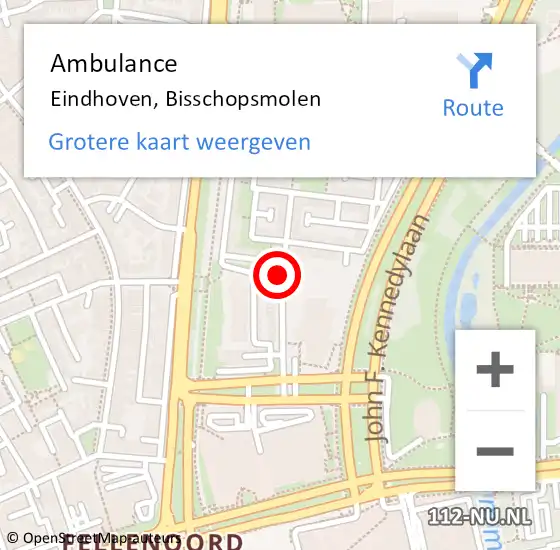 Locatie op kaart van de 112 melding: Ambulance Eindhoven, Bisschopsmolen op 3 december 2019 13:41