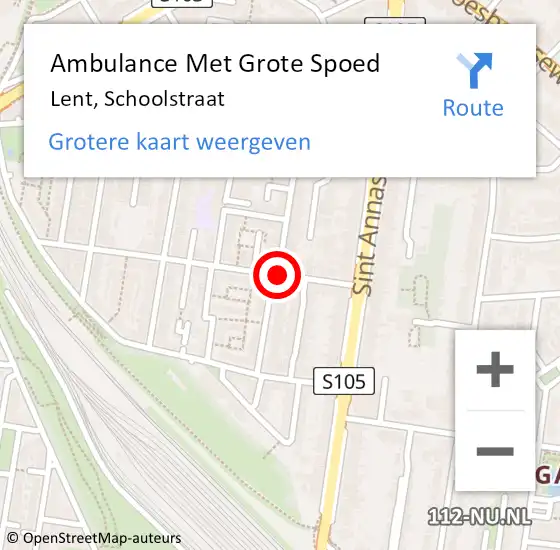 Locatie op kaart van de 112 melding: Ambulance Met Grote Spoed Naar Lent, Schoolstraat op 3 december 2019 15:01