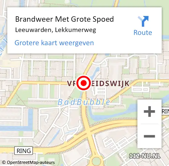 Locatie op kaart van de 112 melding: Brandweer Met Grote Spoed Naar Leeuwarden, Lekkumerweg op 3 december 2019 15:41