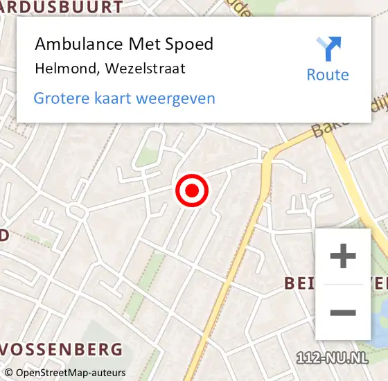 Locatie op kaart van de 112 melding: Ambulance Met Spoed Naar Helmond, Wezelstraat op 3 december 2019 16:00