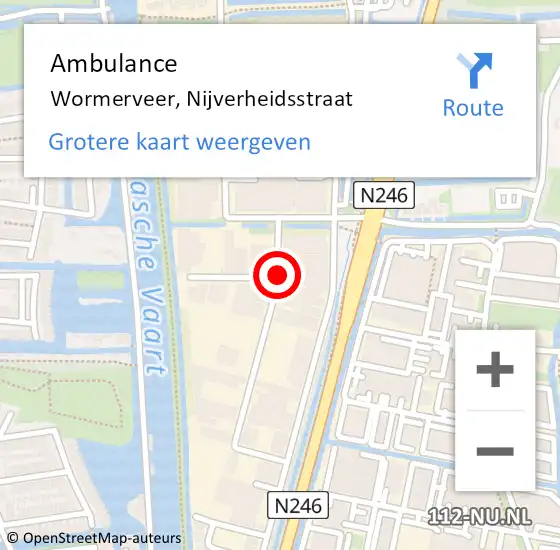 Locatie op kaart van de 112 melding: Ambulance Wormerveer, Nijverheidsstraat op 3 december 2019 16:04
