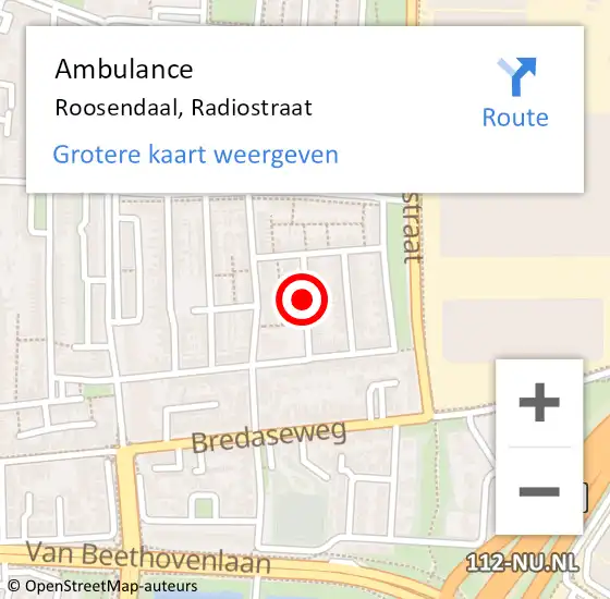 Locatie op kaart van de 112 melding: Ambulance Roosendaal, Radiostraat op 3 december 2019 16:24