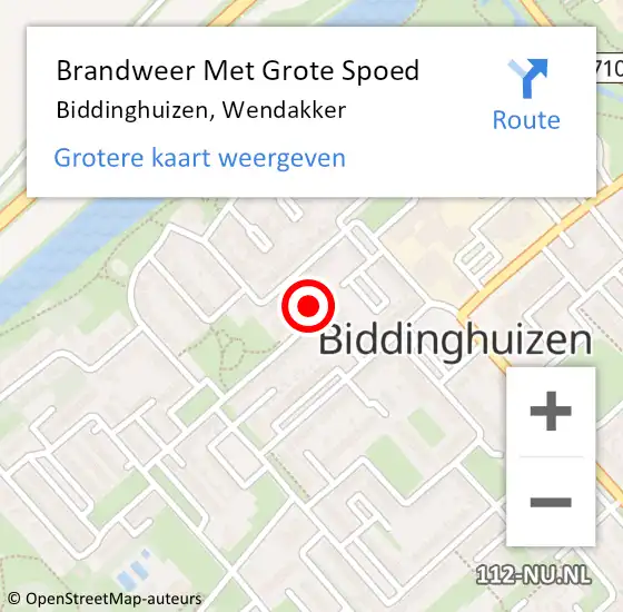 Locatie op kaart van de 112 melding: Brandweer Met Grote Spoed Naar Biddinghuizen, Wendakker op 21 april 2014 19:17