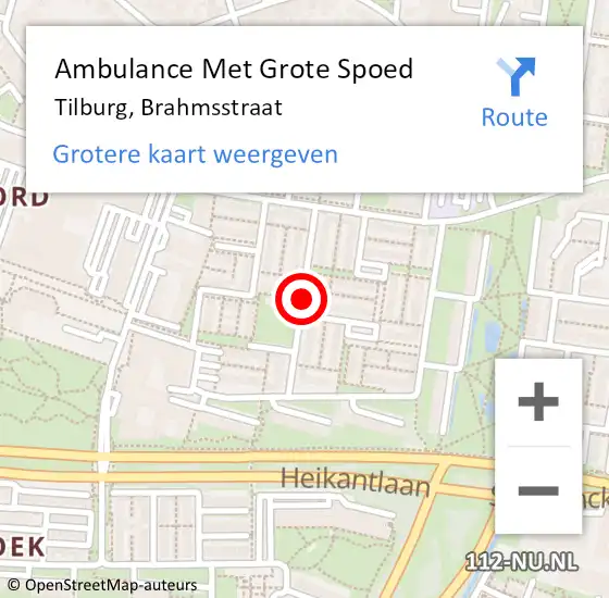 Locatie op kaart van de 112 melding: Ambulance Met Grote Spoed Naar Tilburg, Brahmsstraat op 3 december 2019 18:43