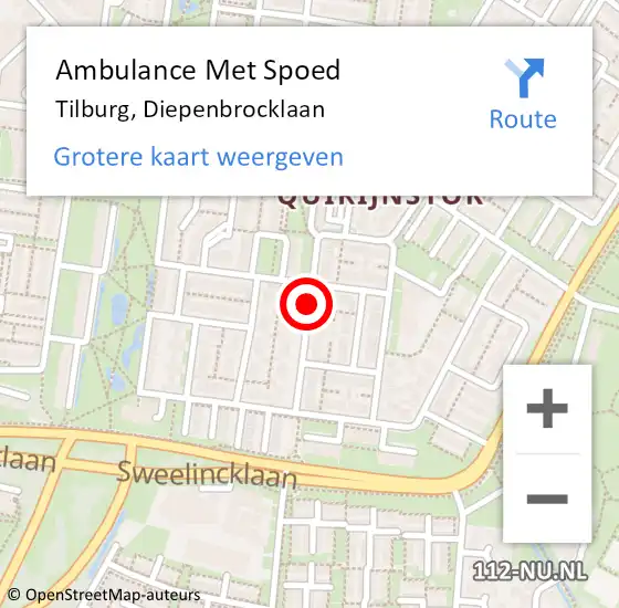 Locatie op kaart van de 112 melding: Ambulance Met Spoed Naar Tilburg, Diepenbrocklaan op 3 december 2019 19:51