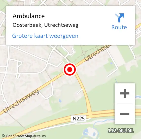 Locatie op kaart van de 112 melding: Ambulance Oosterbeek, Utrechtseweg op 3 december 2019 20:31