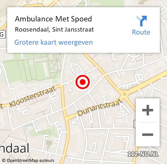 Locatie op kaart van de 112 melding: Ambulance Met Spoed Naar Roosendaal, Sint Jansstraat op 3 december 2019 20:42