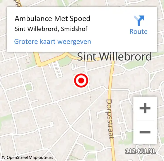 Locatie op kaart van de 112 melding: Ambulance Met Spoed Naar Sint Willebrord, Smidshof op 3 december 2019 22:01