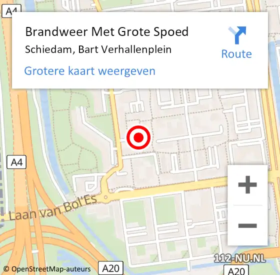 Locatie op kaart van de 112 melding: Brandweer Met Grote Spoed Naar Schiedam, Bart Verhallenplein op 3 december 2019 23:09
