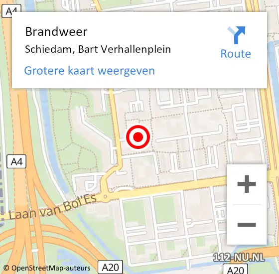 Locatie op kaart van de 112 melding: Brandweer Schiedam, Bart Verhallenplein op 3 december 2019 23:10