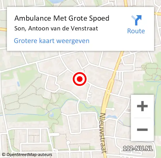 Locatie op kaart van de 112 melding: Ambulance Met Grote Spoed Naar Son, Antoon van de Venstraat op 4 december 2019 03:56