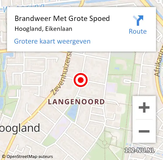 Locatie op kaart van de 112 melding: Brandweer Met Grote Spoed Naar Hoogland, Eikenlaan op 4 december 2019 06:17