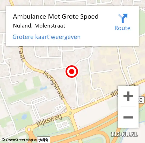 Locatie op kaart van de 112 melding: Ambulance Met Grote Spoed Naar Nuland, Molenstraat op 21 april 2014 20:06