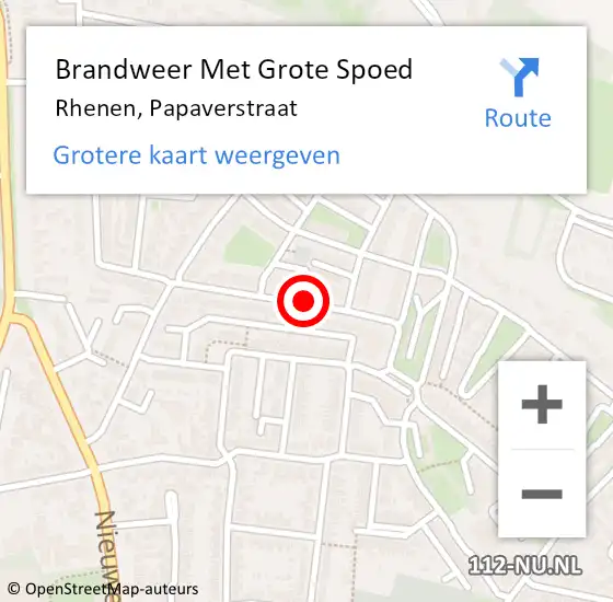 Locatie op kaart van de 112 melding: Brandweer Met Grote Spoed Naar Rhenen, Papaverstraat op 4 december 2019 07:40