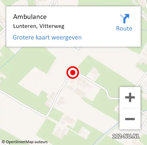Locatie op kaart van de 112 melding: Ambulance Lunteren, Vitterweg op 4 december 2019 08:12