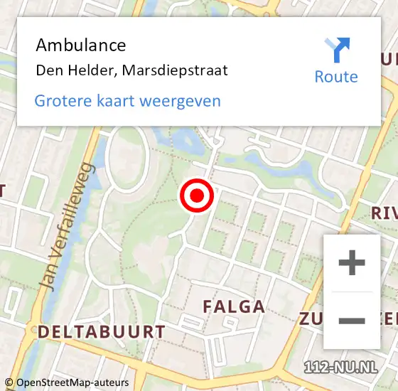 Locatie op kaart van de 112 melding: Ambulance Den Helder, Marsdiepstraat op 4 december 2019 08:22