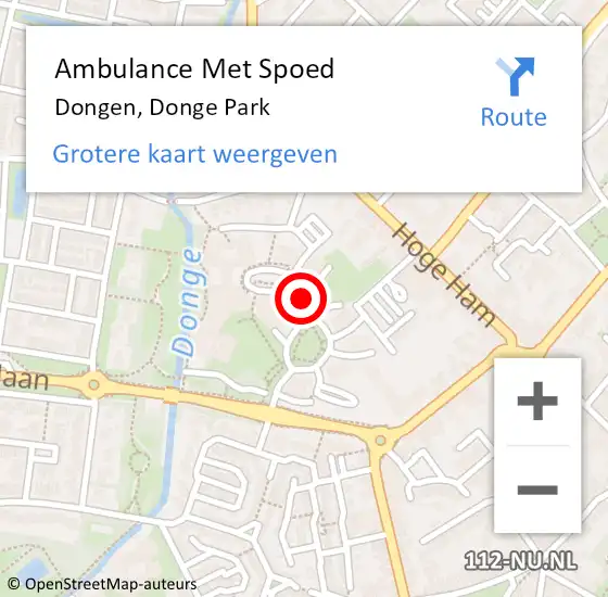 Locatie op kaart van de 112 melding: Ambulance Met Spoed Naar Dongen, Donge Park op 4 december 2019 08:24