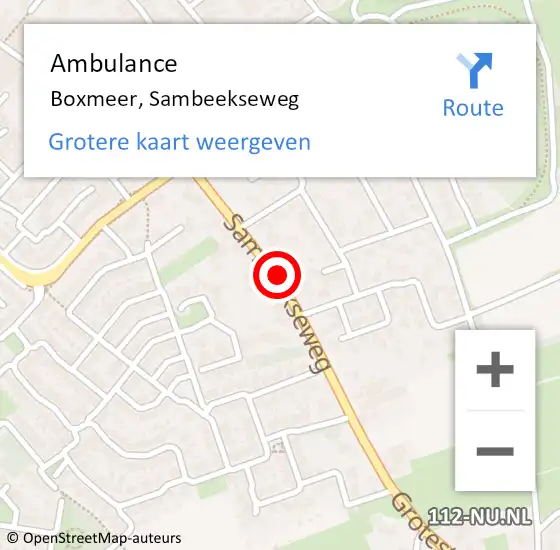 Locatie op kaart van de 112 melding: Ambulance Boxmeer, Sambeekseweg op 4 december 2019 09:44