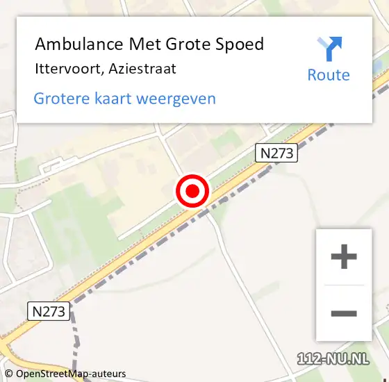 Locatie op kaart van de 112 melding: Ambulance Met Grote Spoed Naar Ittervoort, Aziestraat op 21 april 2014 20:40