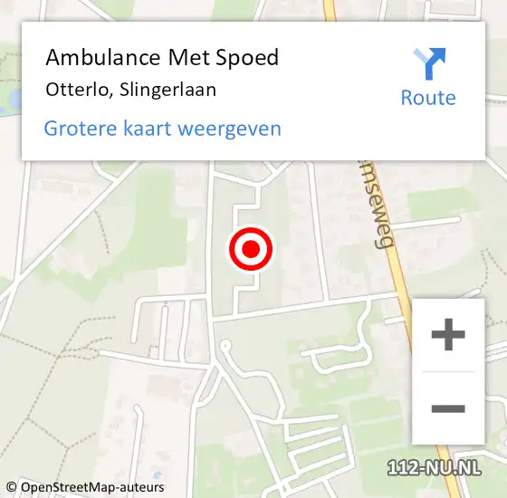 Locatie op kaart van de 112 melding: Ambulance Met Spoed Naar Otterlo, Slingerlaan op 4 december 2019 12:44