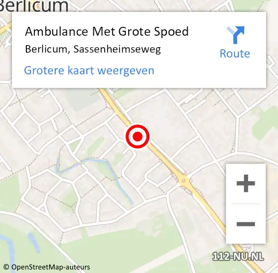 Locatie op kaart van de 112 melding: Ambulance Met Grote Spoed Naar Berlicum, Sassenheimseweg op 4 december 2019 12:50