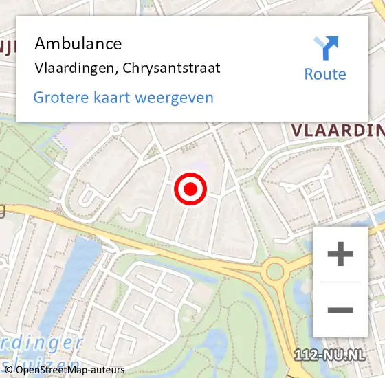 Locatie op kaart van de 112 melding: Ambulance Vlaardingen, Chrysantstraat op 4 december 2019 13:07