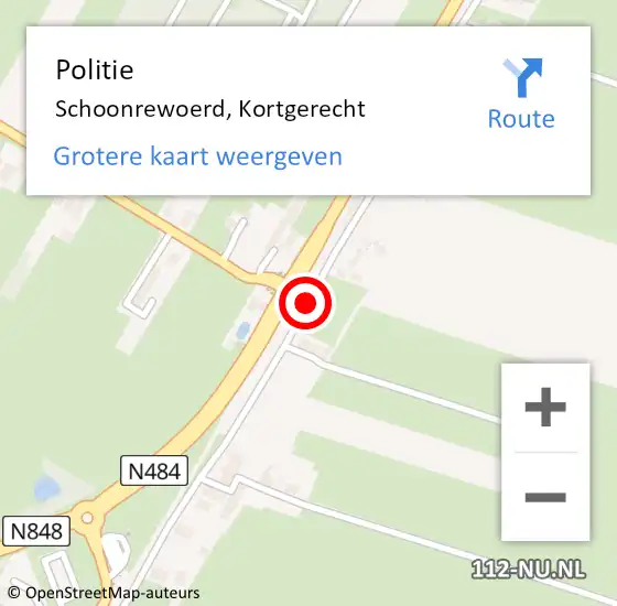 Locatie op kaart van de 112 melding: Politie Schoonrewoerd, Kortgerecht op 4 december 2019 14:01