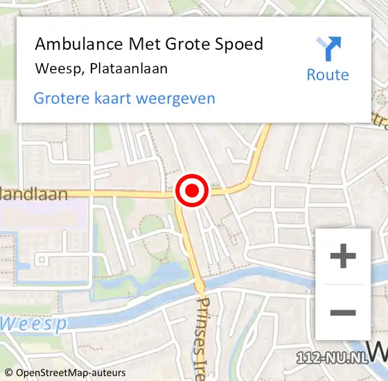 Locatie op kaart van de 112 melding: Ambulance Met Grote Spoed Naar Weesp, Plataanlaan op 21 april 2014 21:27