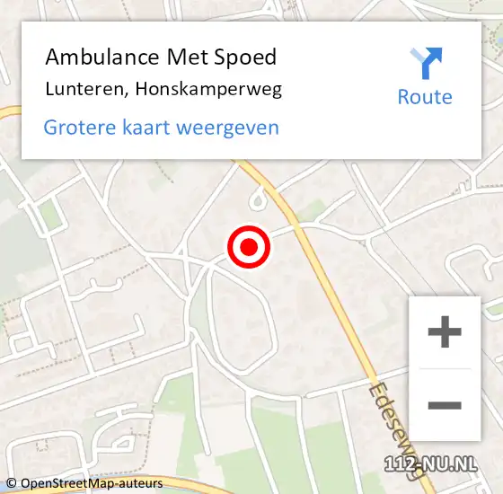 Locatie op kaart van de 112 melding: Ambulance Met Spoed Naar Lunteren, Honskamperweg op 4 december 2019 17:06